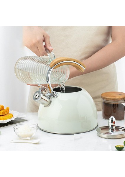 3l Paslanmaz Çelik Islık Stopetop / Indüksiyon Kettle W / Kolu Beyaz (Yurt Dışından)