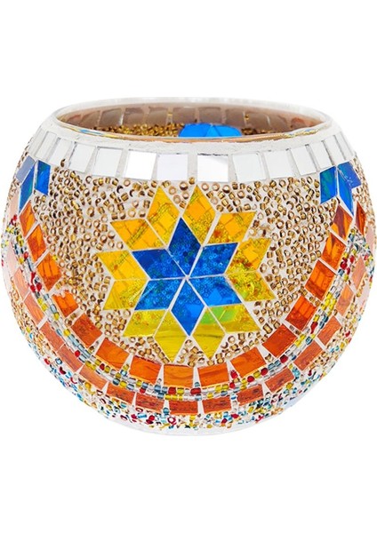 Mozaik Cam Mumluk Çay Işık Şamdan Kavanoz Merkezi Akşam Yemeği Mavi(Yurt Dışından)