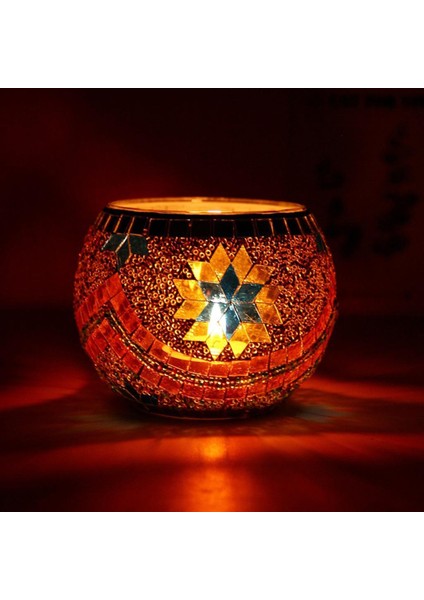 Mozaik Cam Mumluk Çay Işık Şamdan Kavanoz Merkezi Akşam Yemeği Mavi(Yurt Dışından) fiyatları