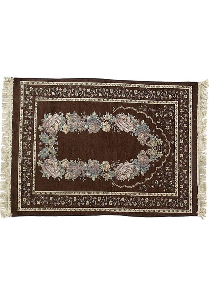 Taşınabilir Polyester Müslüman Namaz Kilim Ramazan Püskül Halı Mat Koyu Kahverengi (Yurt Dışından)