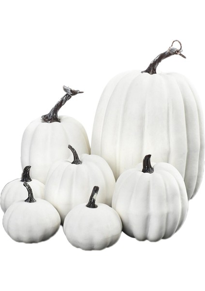7 Adet Köpük Dekoratif Faux Kabaklar Dekorasyon Sonbahar Gerçekçi Kabak Dekor Beyaz