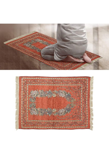 Taşınabilir Polyester Müslüman Namaz Kilim Ramazan Püskül Halı Mat Kırmızı (Yurt Dışından)