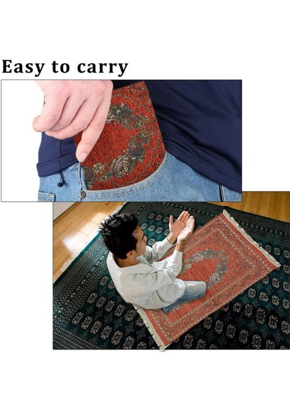 Taşınabilir Polyester Müslüman Namaz Kilim Ramazan Püskül Halı Mat Kırmızı (Yurt Dışından)