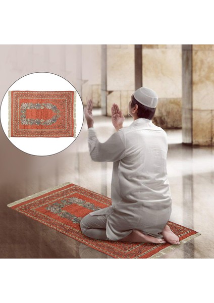 Taşınabilir Polyester Müslüman Namaz Kilim Ramazan Püskül Halı Mat Kırmızı (Yurt Dışından)