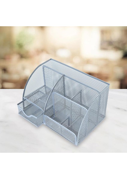 Çok Fonksiyonlu Kalem Kalem Tutucu Çekmece Masası Depolama Çalışma Konteyner ile 6 Bölmeler 22X14X13.5 cm - Gümüş (Yurt Dışından) fiyatları