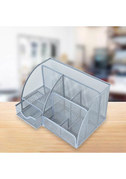 Çok Fonksiyonlu Kalem Kalem Tutucu Çekmece Masası Depolama Çalışma Konteyner ile 6 Bölmeler 22X14X13.5 cm - Gümüş (Yurt Dışından) modelleri