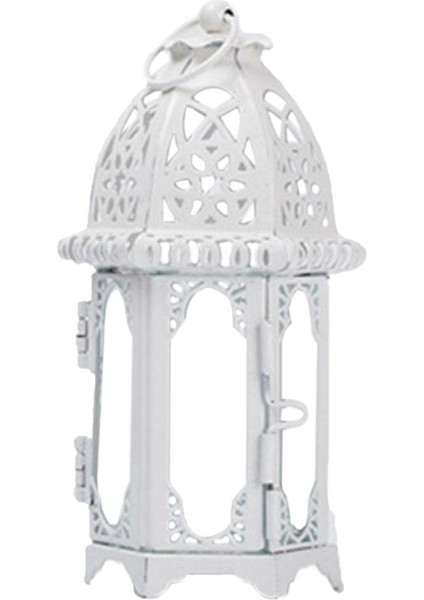 Vintage Fas Asılı Cam Demir Sanat Fener Tealight Mumluk Beyaz (Yurt Dışından) fiyatları