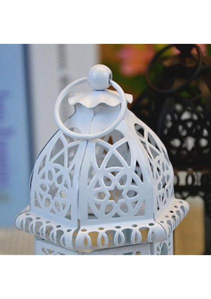 Vintage Fas Asılı Cam Demir Sanat Fener Tealight Mumluk Beyaz (Yurt Dışından) modelleri
