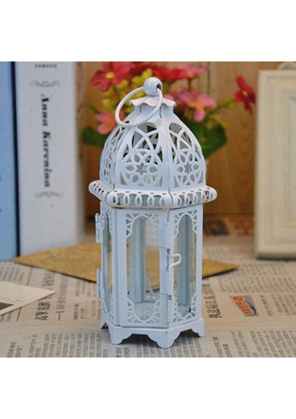 Vintage Fas Asılı Cam Demir Sanat Fener Tealight Mumluk Beyaz (Yurt Dışından) indirimleri
