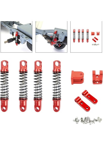 4 Adet Rc Amortisör Wpl D12 Rc Araba Dıy Için Sabitleme Kiti ile Kırmızı Accs Kırmızı (Yurt Dışından)