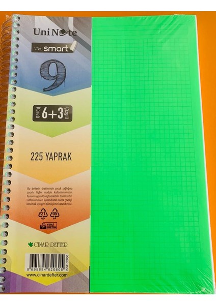 Ayraçlı Defter 6+3 Kareli Çizgili