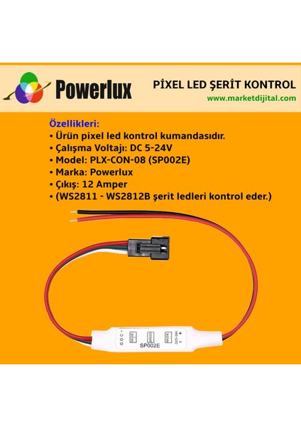 WS2811-WS2812 DC5-24V Volt SP002E ARGB Pixel Kontrol Cihazı (Butonlu)