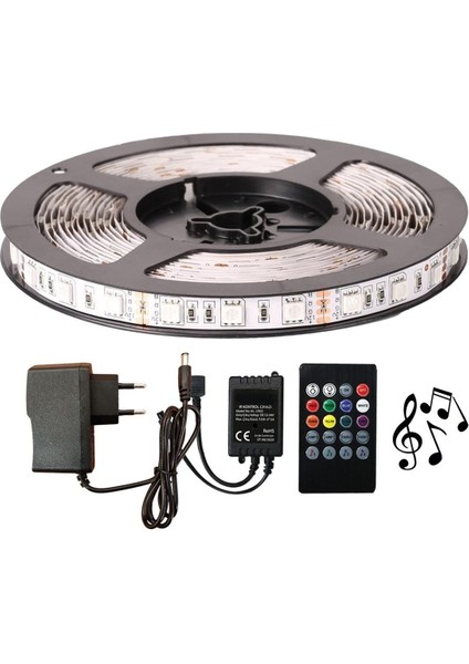 Rgb Şerit LED Sese ve Müziğe Duyarlı 5050 Smd 3çip Set 10 Metre-Dış Mekan (Slikonlu)