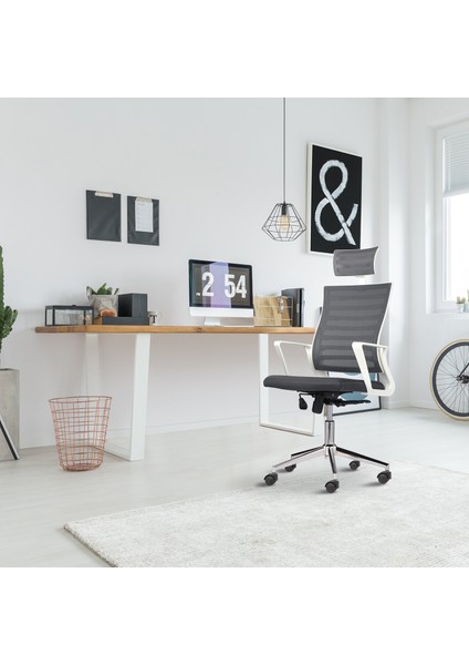 Ceo Fileli Başlıklı Metal Ayaklı Çalışma Koltuğu Ofis Sandalyesi