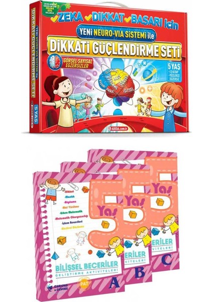 5 Yaş Dikkat Güçlendirme Seti 3 Kitap ve Bilişsel Beceriler Geliştirme Aktivite Seti
