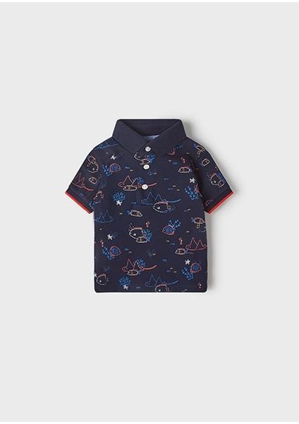 Erkek Bebek Lacivert Polo-Kısa Kol-Genıs Baskılı