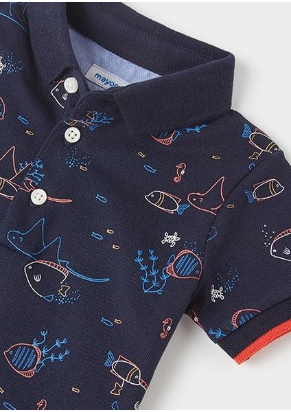 Erkek Bebek Lacivert Polo-Kısa Kol-Genıs Baskılı modelleri