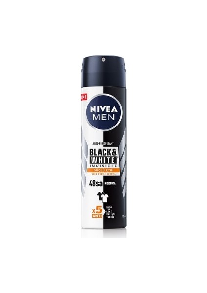 Nıvea Deodorant Erkek Invisible Black&White Güçlü Etki 150ml X 6 Adet