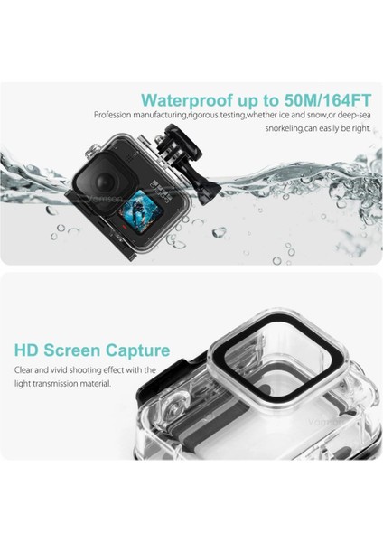 Vamson Gopro Hero 10 9 Için 60M Sualtı Su Geçirmez Kılıf ve Lens Kapağı