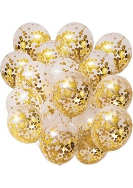 Şeffaf Gold Konfetili Balon 10'lu
