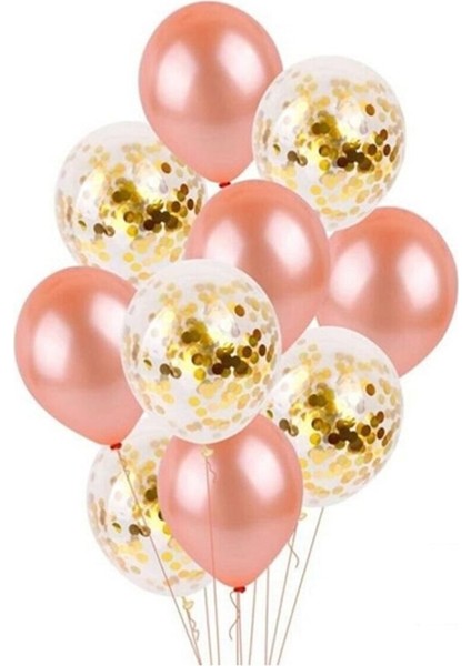 Şeffaf Gold Konfetili Rose Gold Balon Seti 10 Adet