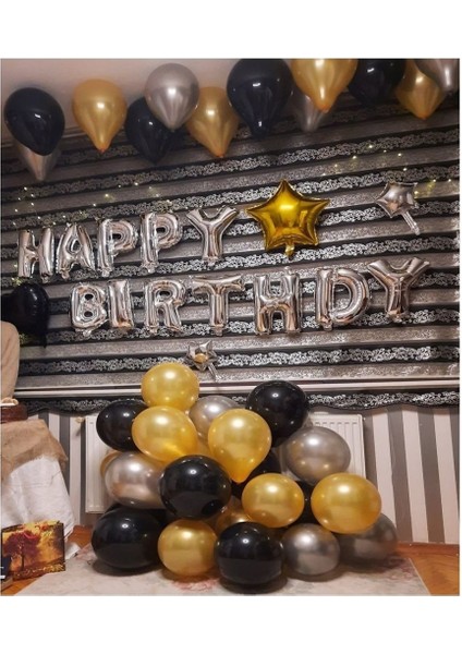 Happy Birthday Set Gold Gümüş Siyah