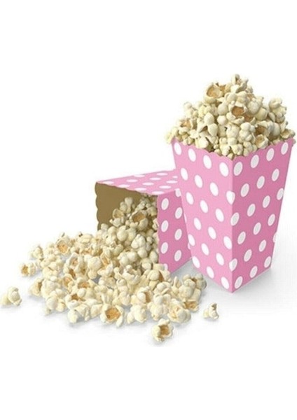 Pembe Puantiyeli Popcorn Kutusu Mısır Cips Kutusu 8 Adet