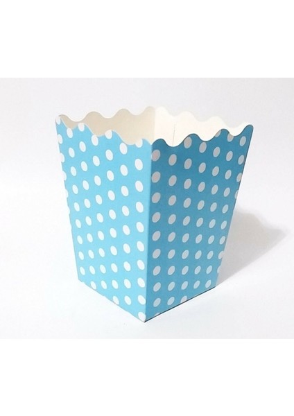 Mavi Puantiyeli Popcorn Kutusu Mısır Cips Kutusu 8 Adet