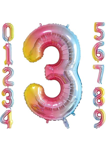 3 Üç Rakam Gökkuşağı Folyo Balon 34" Inc 76 cm