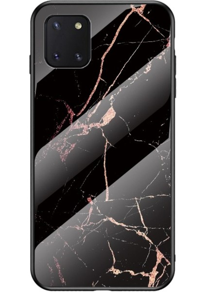 Galaxy A81 Mermer Desen Tpu Temperli Cam Telefon Kılıfı Siyah Altın (Yurt Dışından)