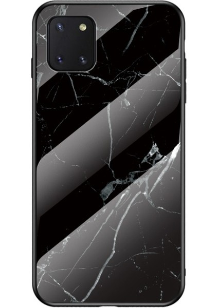 Galaxy A81 Mermer Desen Tpu Temperli Cam Telefon Kılıfı Siyah (Yurt Dışından)