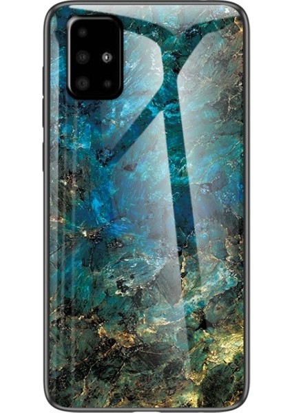 Galaxy A71 Mermer Desen Temperli Cam Pc + Tpu Telefon Kılıfı Koyu Yeşil (Yurt Dışından)