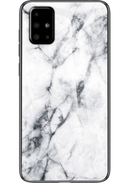 Galaxy A71 Mermer Desen Temperli Cam Pc + Tpu Telefon Kılıfı Beyaz (Yurt Dışından)