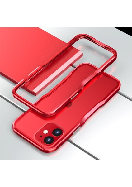 iPhone 12 Mini Metal Tampon Kenarlı Telefon Kılıfı Kırmızı (Yurt Dışından)