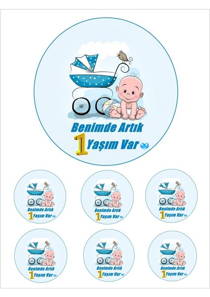 Yenilebilir Pasta Resmi Pirinç Kağıdından Bir Yaş Erkek 6-8-10 Kişilik Pastaya Uygun 16 cm