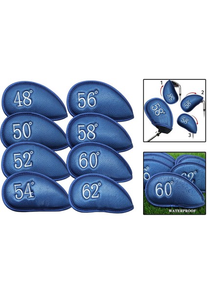 Pu Deri Golf Demir Kafa Koruyucu Kılıfı Kapakları 8 Adet 1 Set Aşınmaya Dayanıklı Mavi (Yurt Dışından) modelleri