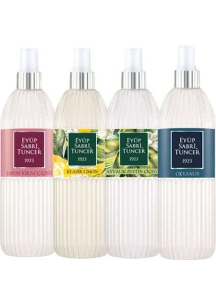 set Sprey Kolonya Japon Kiraz Çiçeği 150 ml + Klasik Limon 150 ml + Ayvalık Zeytini 150 ml + Okyanus 150 ml