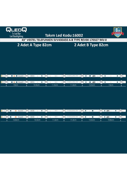 Takım LED-102 (2xa-2xb) 43 Vestel Telefunken 43FD7300 43FB5000 43FB7400 43FA7300 43FA7000 43FB5000B SVV430A50 A-B Type