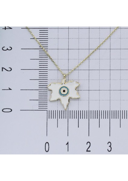 14K Altın Mineli Nazar Boncuğu Meşe Yaprağı Kolye 4N28347
