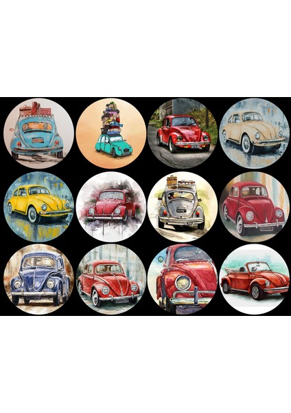 Vosvos Görselli Yuvarlak Etiket (4x4 cm 24 Adet)