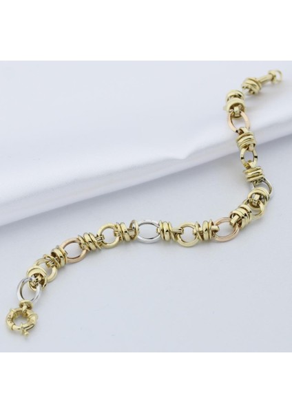 14K Altın Üç Renk Hallow Bileklik 4B28154