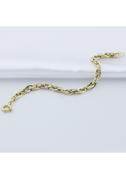 14K Altın Iki Renk Hallow Bileklik 4B28158