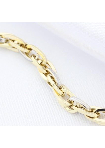 14K Altın Iki Renk Hallow Bileklik 4B28158