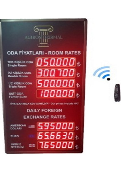 Sanec Otel Oda Ücret ve Döviz Panosu (Kasa Ölçüsü 70X45 Cm)
