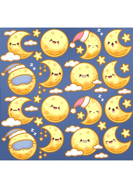 Ay Görselli Etiket (15X15 cm 2 Set)