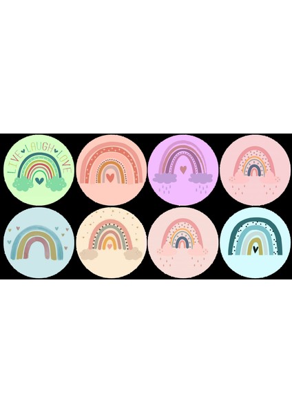 Gökkuşağı Yuvarlak Etiket (4x4 cm 24 Adet)