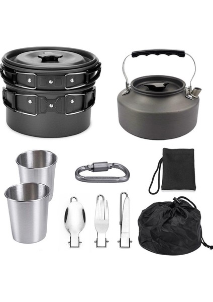 Kamp Tencere Seti Taşınabilir Pişirme Ekipmanları Pot Pan Set Açık Siyah (Yurt Dışından)