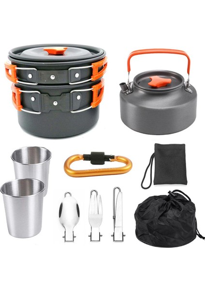 Kamp Tencere Seti 2-3 Kişi Kamp Ateşi Su Isıtıcısı Açık Pişirme Karışıklık Kiti Turuncu (Yurt Dışından) fiyatları