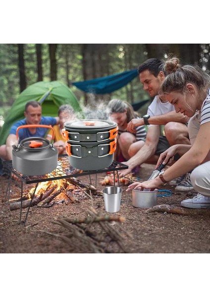 Kamp Tencere Seti 2-3 Kişi Kamp Ateşi Su Isıtıcısı Açık Pişirme Karışıklık Kiti Turuncu (Yurt Dışından) modelleri
