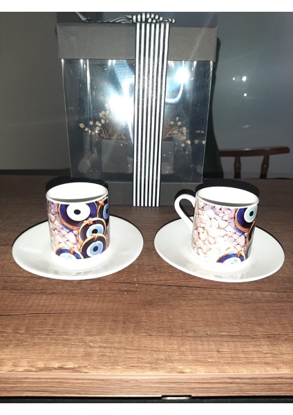 Nazar Boncuk Görselli Türk Kahvesi Fincan Takımı modelleri